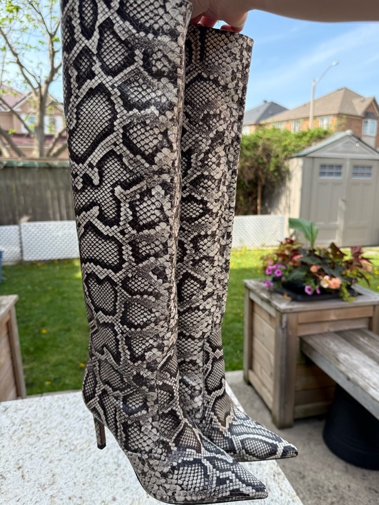 Zara Shoes - Snake-Print Knee-High Stiletto Boots